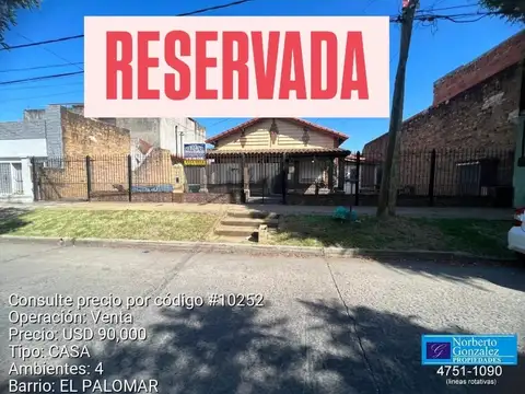 EN VENTA EN PALOMAR GRAN CHALET 3 DORMITORIOS SOBRE LOTE MUY AMPLIO DE 400M2 - FICHA 10252