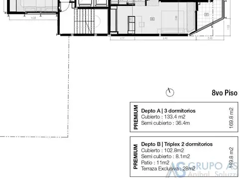 Departamento 3 ambientes con 4 baños