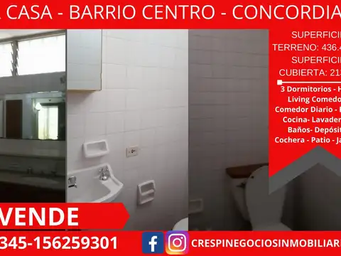 VENDO HERMOSA CASA EN BARRIO “CENTRO” Concordia- Entre Ríos.