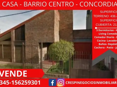 VENDO HERMOSA CASA EN BARRIO “CENTRO” Concordia- Entre Ríos.