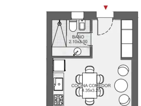 Departamento Monoambiente con 1 baño