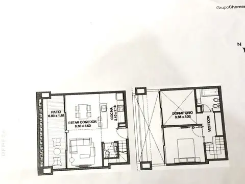 Departamento 2 ambientes con 1 baño
