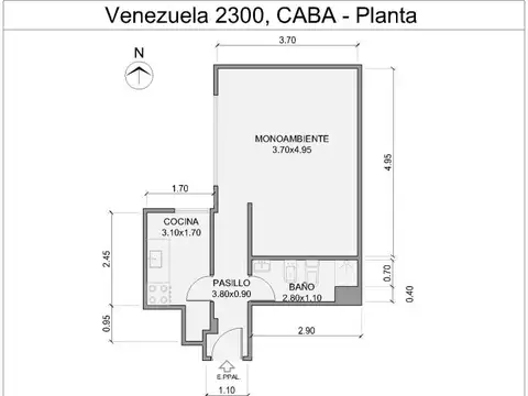 Departamento Monoambiente con 1 baño