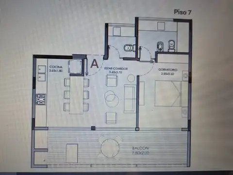 Departamento 2 ambientes con 1 baño