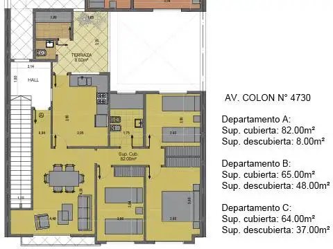 Depto Tipo Casa 3 ambientes con 1 baño