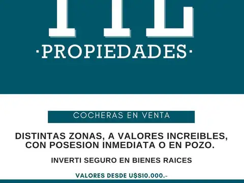 EXCELENTES 3 COCHERAS EN VENTA, UNIDADES CONTIGUAS EN PB