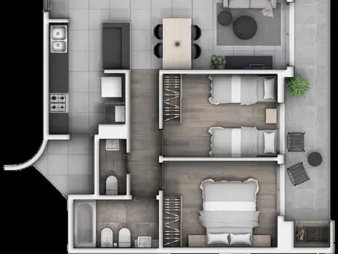 Departamento 3 ambientes con 1 baño