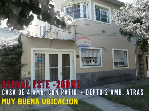 VENTA CASA 4 AMBIENTES BERNAL GARAGE DEPTO 2 AMB.