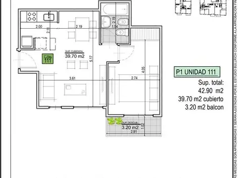 Departamento en Venta de 1 dormitorio