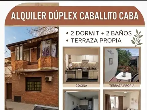 Alquiler casa   tipo duplex  " en caballito " coronel a. polinario 1200 caba   hermosa vivienda   2 dormitorios  + 2 baños + cocina comedor amplio  + terraza  + lavadero ! sin expensas  (sin gastos ) espacio aéreo libre c/ terraza !     info y fotos