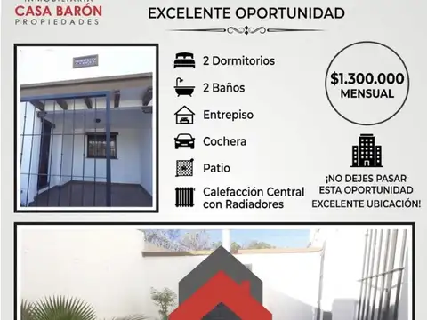 ALQUILER HERMOSO DUPLEX ALTO LA LOMA 2 DORM 2 BAÑOS COCHERA Y ENTREPISO