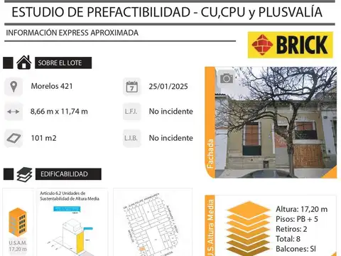 LOTE DE 8.60X11.74 METROS EN MORELOS Y AV. AVELLANEDA