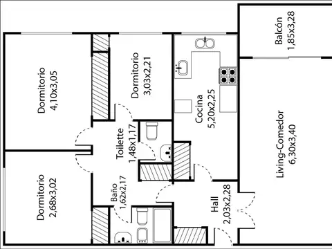 Departamento 4 ambientes con 1 baño