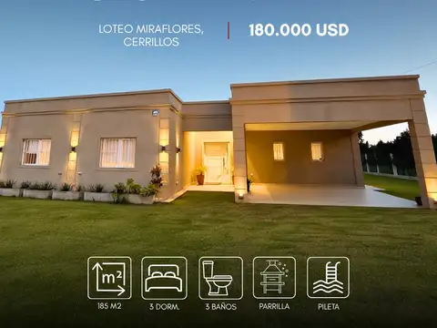Moderna casa en alquiler de 3 dorm. con pileta en loteo miraflores 1, cerrillos