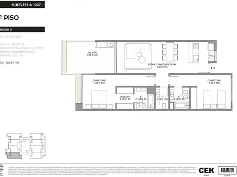 Departamento 3 ambientes con balcón aterrazado y parrilla en  Belgrano Chico.