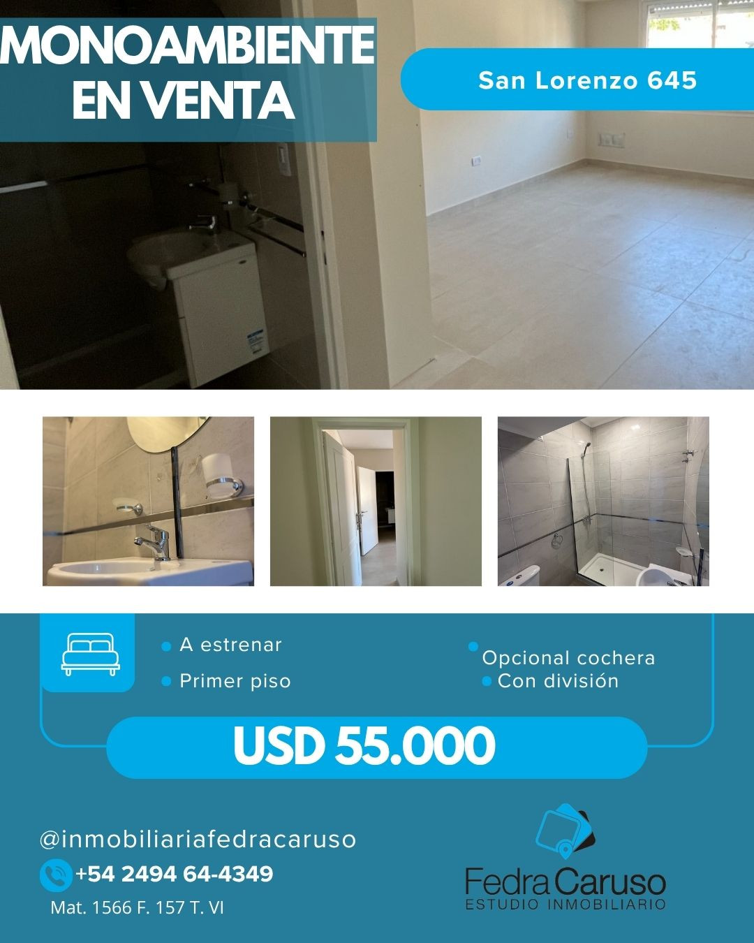 Monoambiente a estrenar con división interna y excelente luminosidad