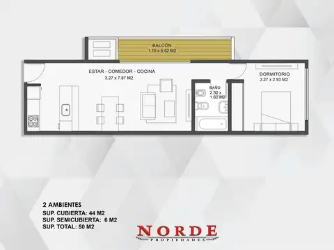 Departamento Monoambiente con 1 baño