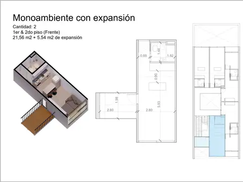 Departamento 2 ambientes con 1 baño