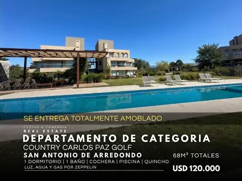 Venta de exclusivo departamento de categoría de un dormitorio en country carlos paz golf