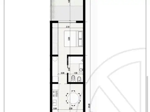 Depto Tipo Casa 2 ambientes con 1 baño