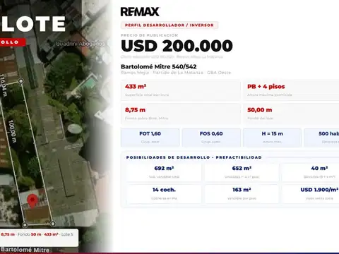 VENTA LOTE RAMOS MEJIA TERRENO IDEAL DESARROLLO