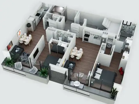 Departamento 2 ambientes con 2 baños