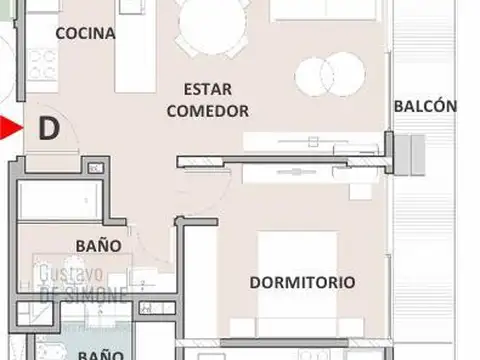 Departamento 2 ambientes con 1 baño