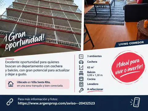 DEPARTAMENTO 3 AMBIENTES EN VENTA – VILLA SANTA RITA