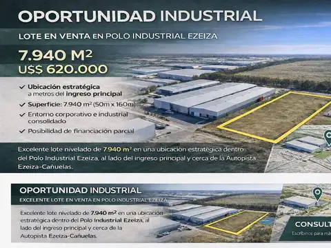  LOTE POLO INDUSTRIAL EZEIZA 7940 M2 OPORTUNIDAD