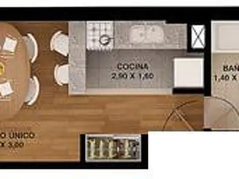 Departamento Monoambiente con 1 baño