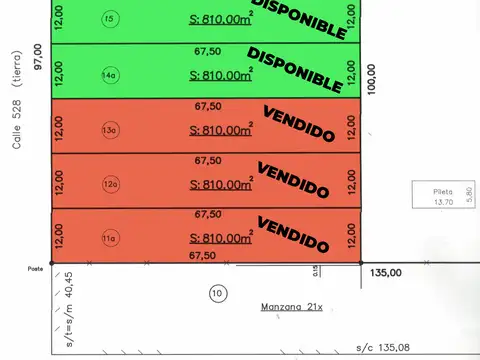 Terreno en Venta 12  mts Fondo