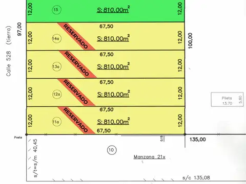 Terreno en Venta 12  mts Fondo