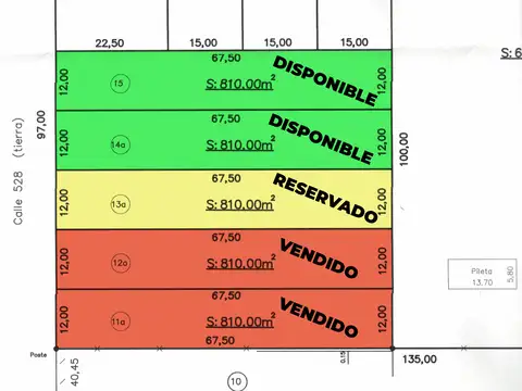 Terreno en Venta 12  mts Fondo