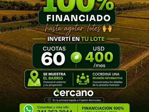 LOTES 100 % FINANCIADOS - 60 CUOTAS DE USD 400
