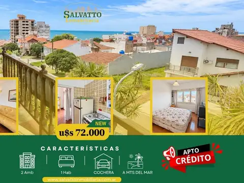 Departamento con balcón, vista al mar y cochera en Punta Mogotes