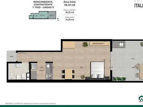 VENTA Departamento en Construccion Monoambiente con Patio, España y Hospitales en Rosario.