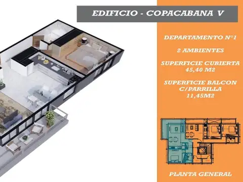 EMPRENDIMIENTO COPACABANA V°: 1 - 2 y 3 AMBIENTES + BALCON CON PARRILLA + COCHERA