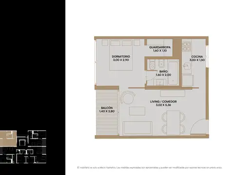 Departamento 2 ambientes con 1 baño