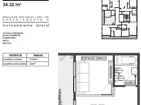 Departamento Monoambiente con 1 baño