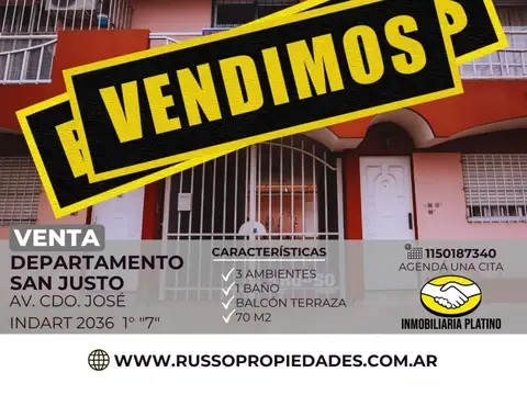 Venta departamento 3 ambientes San Justo