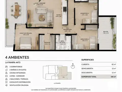 Departamento en Alquiler de 3 dormitorios