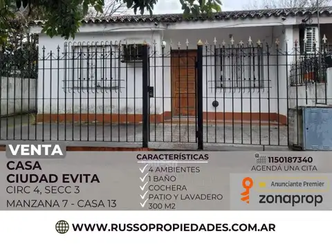 Venta casa 4 ambientes Ciudad Evita