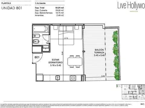 Venta de Departamento 1 ambiente en Palermo Hollywood