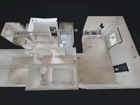 Depto Tipo Casa 3 ambientes con 2 baños
