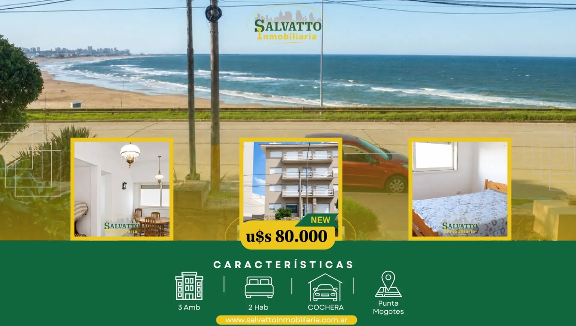Departamento 3 ambientes frente al mar en Punta Mogotes