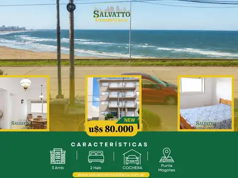 Departamento 3 ambientes frente al mar en Punta Mogotes