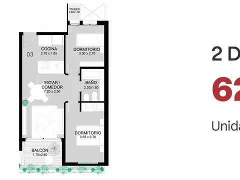 Departamento en Venta de 2 dormitorios