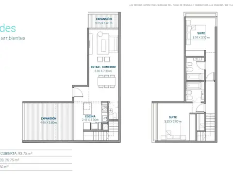 Departamento 3 ambientes con 2 baños