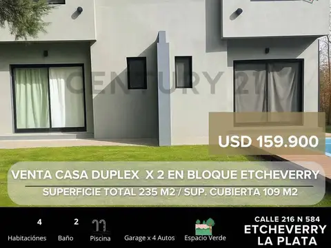 VENTA CASA DUPLEX 2  ETCHEVERRY - LA PLATA - ¡BAJA DE VALOR!