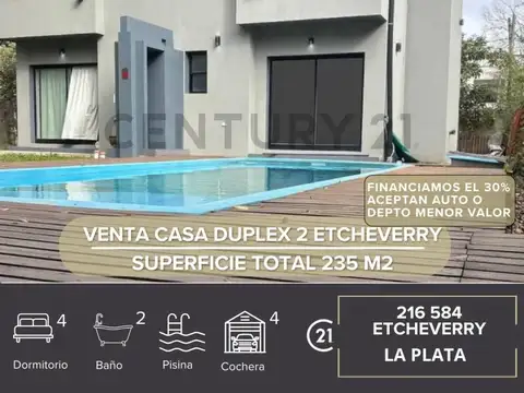 VENTA CASA DUPLEX 2  ETCHEVERRY - LA PLATA - ¡BAJA DE VALOR!